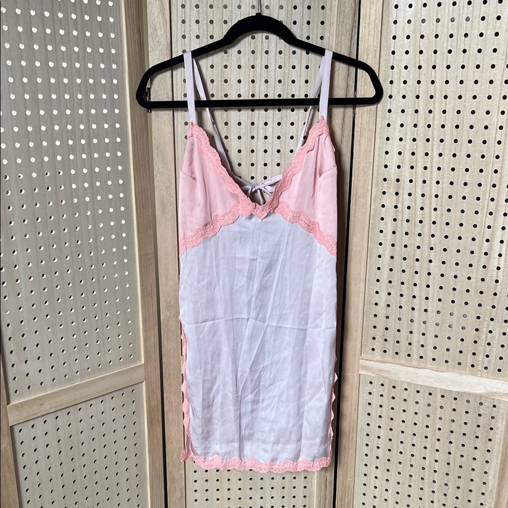 Pink & White Lace-Trim Chemise